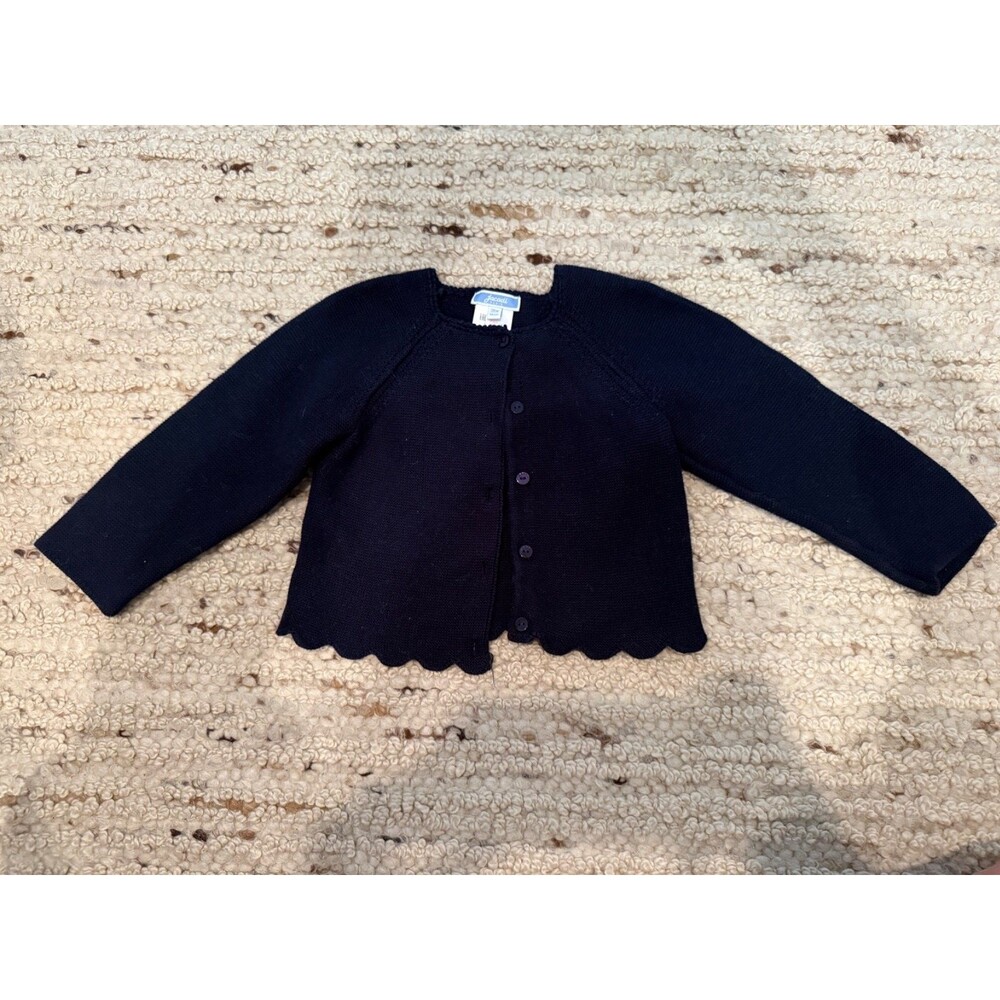Jacadi Paris Girls Navy Scalloped Cardigan Sweater 36M 3T 96cm Cotton